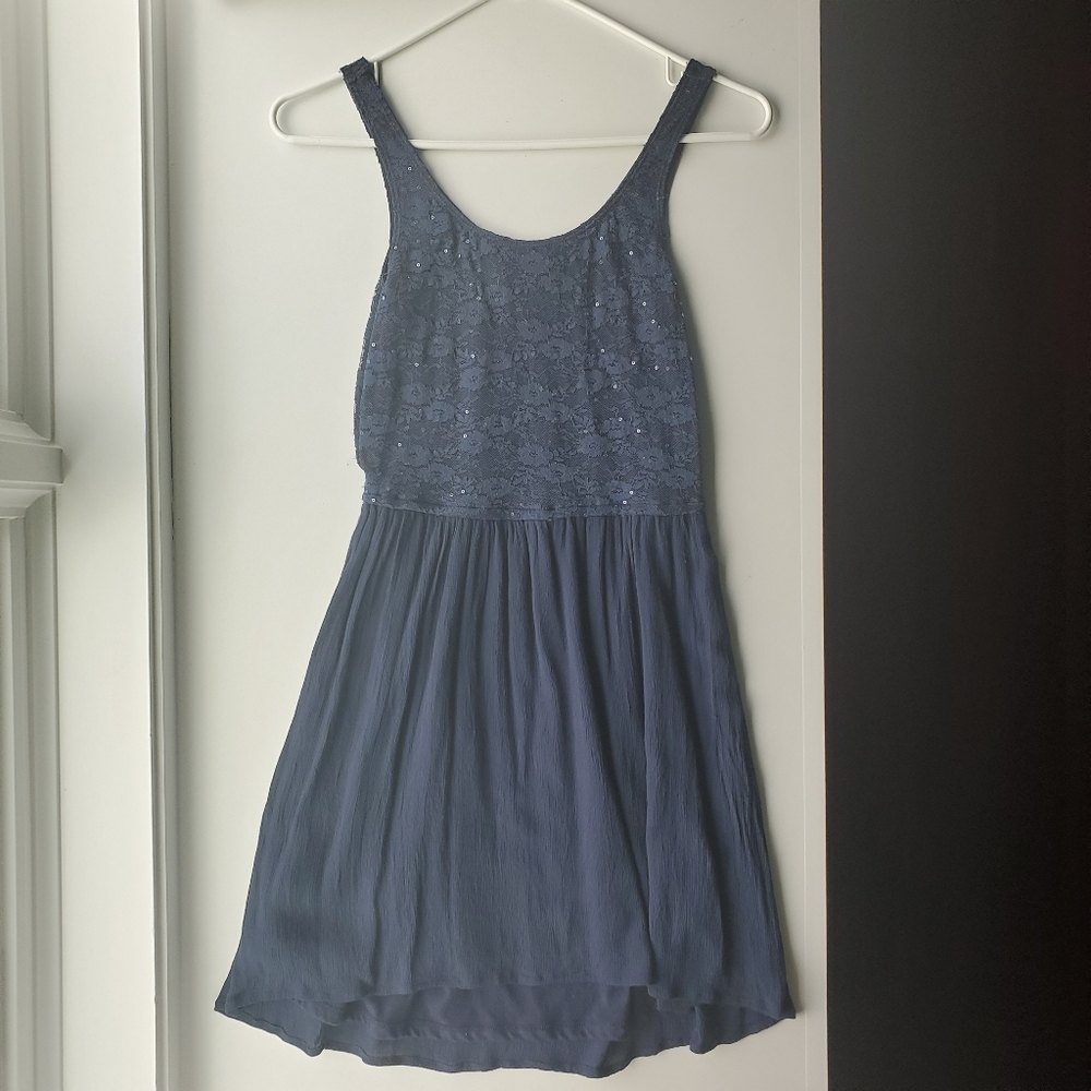 Navy Blue Sequin Floral Lace Dress